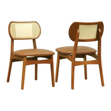 Imagem de Kit 2 Cadeiras Organik Encosto Anatômico com Telinha Rattan Natural - Amêndoa Assento Estofado Corano Marrom Mescla