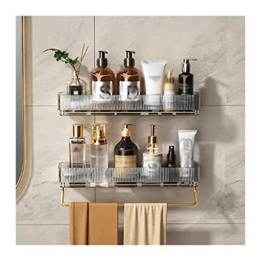 Imagem de Suporte para Chuveiro Rack de armazenamento de plástico simples rack de armazenamento de produtos de higiene pessoal com toalheiro duplo montado na parede transparente rack de armazenamento de plástic