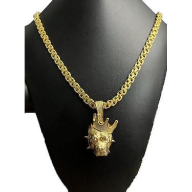Imagem de Cordão Cadeado Duplo 10Mm Pingente Pitbull Banhado Ouro 70Cm - Tojoia1
