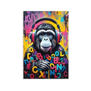 Imagem de Macaco gorila animal pintura inspiradora imagens pôsteres impressões arte grafite DJ macaco gorila chimpanzé banksy arte de parede para sala de estar escritório decoração de parede 45 x 30 cm (18 x 12