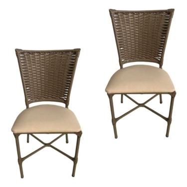 Imagem de 2 Cadeiras Vivara Mesa Jantar Estofada Cozinha Fibra Sintética Areia Assento off White