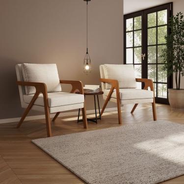 Imagem de Kit 2 Poltrona Decorativa Moderna Para Sala Escritório Xangai Linho Bege