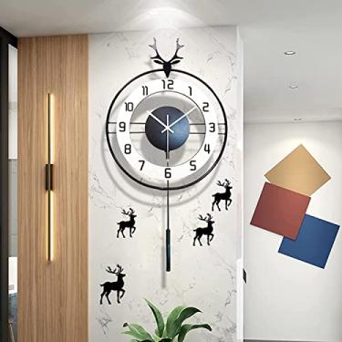Imagem de DSSYUYERT Relógio de parede moderno arte de veado relógio de parede com pêndulo de metal, relógio de parede silencioso sem tique-taque para decoração de sala de estar, decoração de parede quarto