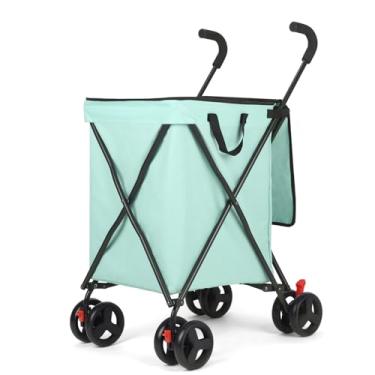 Imagem de Cesta dobrável de 360 para compras de mercearia, carrinho utilitário dobrável, forro de tecido Oxford, lona resistente com capa, carrinho utilitário leve para lavanderia (azul-petróleo)