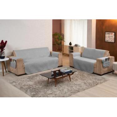 Imagem de Capa Protetor Sofá 2 E 3 Lugares Matelado Francielli Com Porta Objeto 