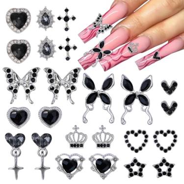 Imagem de editTime Kit Com 24 Peças De Strass Luxo Em Liga Metálica Prateada 3D Para Unhas, Punk Y2K, Estrela, Lua, Coração, Amor, Borboleta, Cruz, Coroa, Pingente Balão Romboide, Decoração Costas Planas (Pre