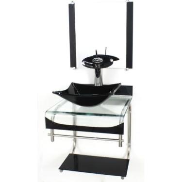 Imagem de Gabinete de vidro 40cm para banheiro curvado duplo inox cuba quadrada 