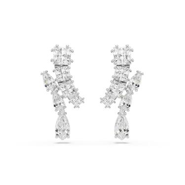 Imagem de Swarovski Brincos de gota de matriz, cortes mistos, transparente, acabamento de ródio, One Size, Zircônia cúbica, Zircônia cúbica