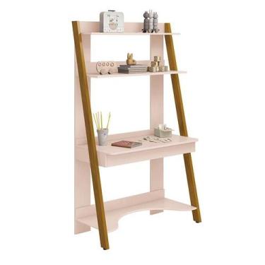 Imagem de Estante Escrivaninha Simba Rosa Fosco com Pés Amadeirado - Reller Móve