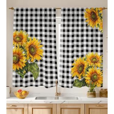Imagem de Stanoha Cortinas De Cozinha (2 Peças) Sobre A Pia, Janela Do Banheiro, Café, Porão, Para Cozinha, Estilo Fazenda, Minicortina Curta, Girassol, Preto E Branco, Xadrez, Elegante, Rústica, Moderna, Fof