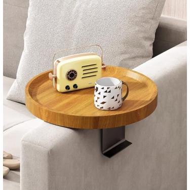 Imagem de Bandeja de mesa para sofá, clipe de sofá de madeira na mesa lateral, mesa de descanso de braço ajustável para sofá, suporte multifuncional para comer, bebidas, xícaras, lanches, controle remoto (A)