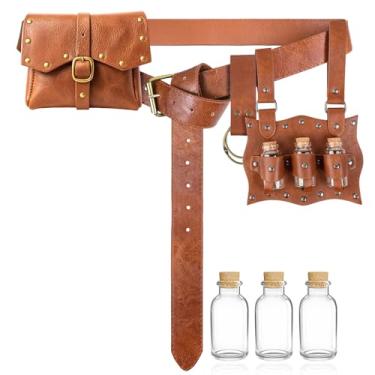 Imagem de Cinto de poção de feiticeiro retrô bolsa de cintura renascentista cinto de alquimia medieval bolsa de couro steampunk para cosplay, Marrom A, Large