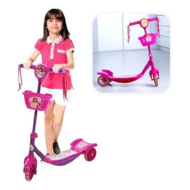 Imagem de Patinete Infantil Rosa com Luz de LED e Som – 3 Rodas, Cestinha, Altura Regulável – Para Meninas a partir de 3 Anos