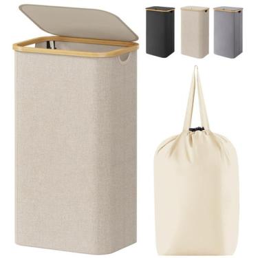 Imagem de Cesto de roupa suja Lifewit 100L com tampa e bolsa removível bege