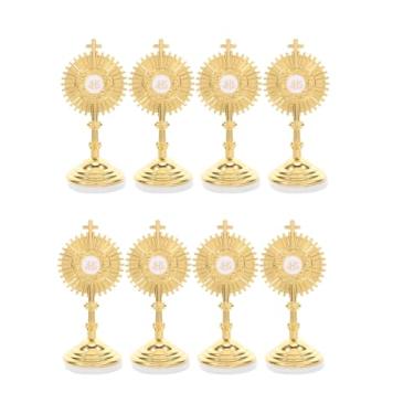 Imagem de DOITOOL 8 peças crucifixo em pé mini cruz dourada com base de metal estátua do sacramento abençoado decoração de mesa católica decoração de bolo de primeira comunhão decoração de bolo religioso J-Hs