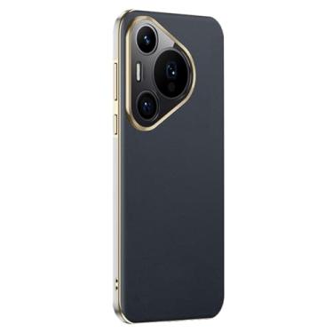 Imagem de LTLMYDAM Capa ultrafina para Huawei Pura 70 Ultra/70 Pro/70 Pro+/70, capa de couro vegano, proteção de câmera de metal, à prova de choque, estilo comercial, azul, 70