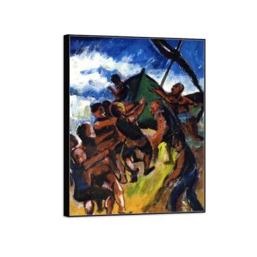 Imagem de MUHJDYC Pintura famosa Hermann Max Pechstein - Pescador com Barco - Arte de parede para sala de estar - Reprodução 70x90cm-27x35in Moldura preta