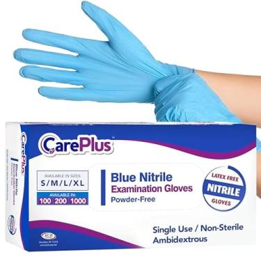 Imagem de Care Plus [200 Count Extra Large Size] Medical Grade Examination Nitrile Blue Gloves, 3 Mill, Rip Resistant, Powder Allergy and Latex Free, Non Sterile, Single Use