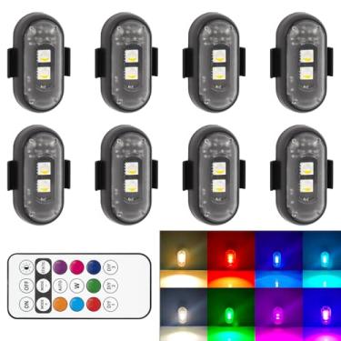 Imagem de XINGWU 8 peças de luzes estroboscópicas de LED sem fio com controle remoto, 8 cores, recarregável por USB, à prova d'água, luz de rocha, luz piscante, para carro, motocicleta, avião, scooter