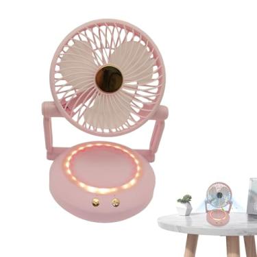 Imagem de Ventiladores De Mesa Pequenos e Silenciosos,Ventilador Portátil Para Mesa Ou Mão - Ventilador Oscilante Dobrável Com Luzes LED a Baterias Para Exterior Casa Escritório