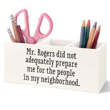 Imagem de VIIJJUE Porta-lápis de madeira engraçado Mr. Rogers Neighborhood Gifts for Neighborhood, presente engraçado para escova de dentes, organizador de escova de dentes de madeira para bairro