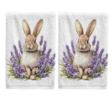 Imagem de ALAZA Conjunto de 2 toalhas de banho 100% algodão coelho fofo lavanda para decoração de casa de banho presentes