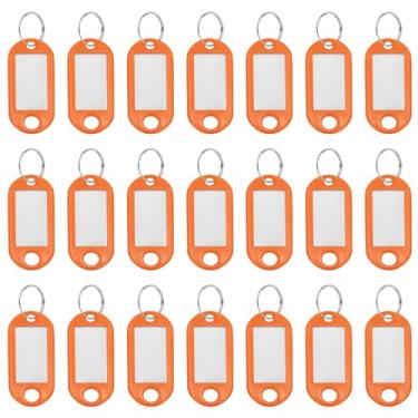 Imagem de YELARXI Etiquetas de chave de plástico com etiqueta de anel dividido identificadores de janela identificadores de chaveiro, 4,7 x 2 mm, adequado para bagagem de nome (50 peças, laranja)
