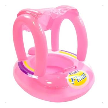 Imagem de Boia Bebê Inflável com Cobertura Barco Infantil Piscina, Praia e Lago Segurança, Proteção Solar e Conforto Premium (ROSA)