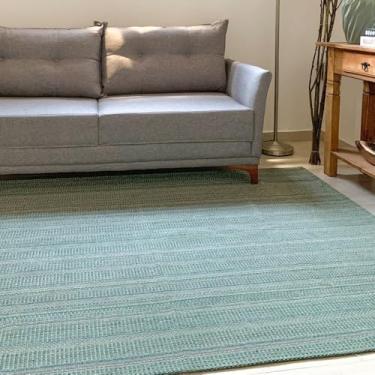 Imagem de Tapete Sala Quarto Algodão 1,40 x 2,00m Indiano Colorido Antiderrapante Emborrachado Natural Decoração Rústica Artesanal de Tear (Verde)