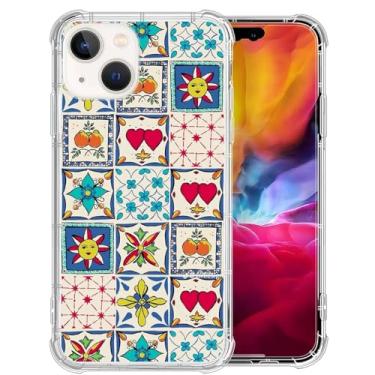 Imagem de Capa de telefone para iPhone 15 Pro Max, estampa xadrez de sol com azulejos coloridos de flor, elegante, durável, capa protetora transparente de TPU para meninas e mulheres