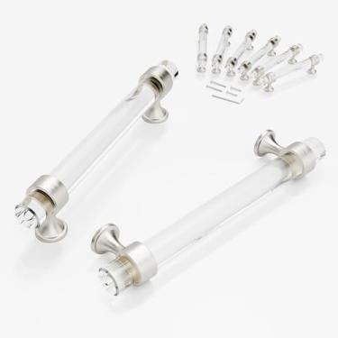 Imagem de CEYMIO Puxadores e puxadores de armário para armários e gavetas, cozinha, banheiro, quarto, níquel escovado, puxador de porta, distância, maçanetas de cristal de vidro 128 mm