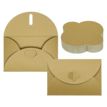 Imagem de PATIKIL Pacote com 100 envelopes pequenos, 7,6 x 10,2 cm de ouro mini vales-presente envelopes com fecho de coração com glitter para cartão de visita, Páscoa, casamento, saudação, formatura, festa
