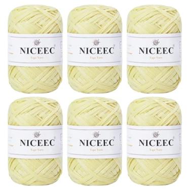 Imagem de NICEEC 6 novelos de fio de fita macia, ráfia fácil de crohcet, crochê e tricô, fio de fita de papel para embrulho de presente de artesanato faça você mesmo, comprimento total 1,76 oz×6/109yds×6
