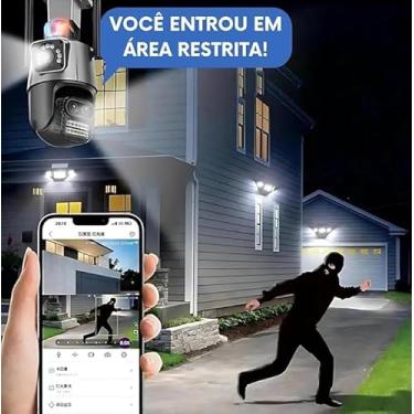 Imagem de Câmera de Segurança Externa Dupla 4K, 6MP, Sirene Policial, Visão Noturna, WiFi