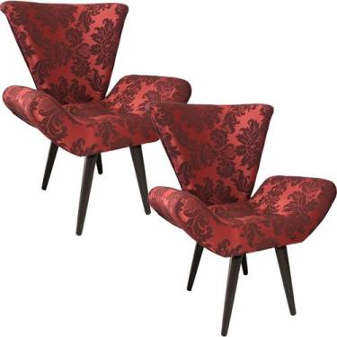 Imagem de Kit Duas Poltronas Decorativa Elegance 97 Vermelho com Preto - Sua Cas