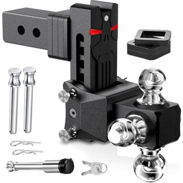 Imagem de Airbird Suporte de bola de engate de reboque ajustável com esfera dupla de 5 cm e 6 cm, queda de 12 cm, serve apenas para receptor de engate de 6 cm, AIMAL-2005-3B