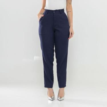 Imagem de Calça Reta Alfaiataria Feminina Social Cintura Alta Com bolso na frent