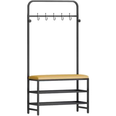Imagem de Árvore De Entrada 3 Em 1 Com Armazenamento, Cabide Independente Com Armazenamento De Sapatos, Assento Estofado Em Couro Pu, Estrutura De Metal Estável, Orange Black, 80 x 25 x 170 cm