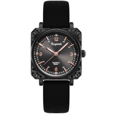 Imagem de RUYEOOK Relógio quadrado feminino, strass cristal, casual, impermeável, analógico, quartzo, relógio de pulso para enfermeiras femininas, R8627 preto, Casual