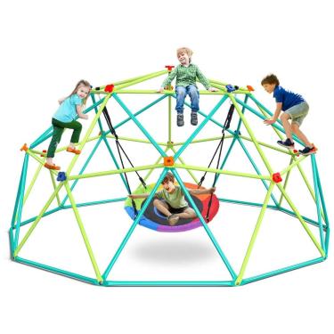 Imagem de Hapfan - Conjunto de Balanço com Domo de Escalada de 3 metros e Balanço em Forma de Disco, Playground para Crianças ao Ar Livre,