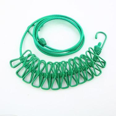 Imagem de Linha Varal De Roupa De Secagem Multifuncional De 180cm Com 12 Clipes Verde