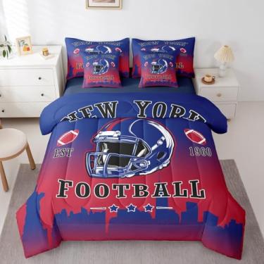 Imagem de Erosebridal Jogo de cama de 7 peças, jogo de cama esportivo de futebol americano, rugby americano, com lençol de solteiro, para crianças, adolescentes e adultos, temática de cidade, jogos competitivos