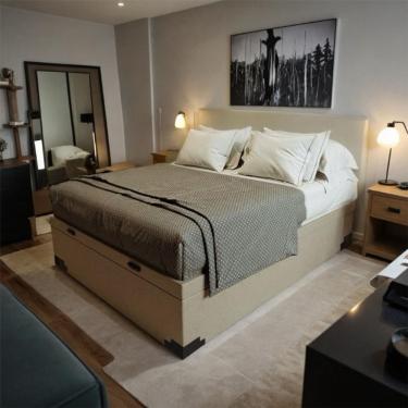 Imagem de Base para Cama Box Casal Apolo Premium com Baú Linho (47x138x188 cm) Cru