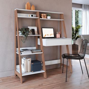 Imagem de Conjunto de Escrivaninha com Estante Caen 1 GV Branco e Montana