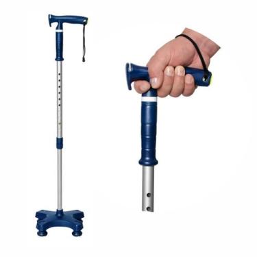 Imagem de Bengala 4 Pontas Tipo T C/ Apoio Regula Alumínio Azul Mercur