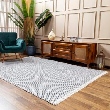 Imagem de Tapete Grande para Sala, 3,00m x 2,00m, Tear 100% Algodão Encorpado, Lavável na Máquina (xadrez cinza/preto/cru, 3.00m x 2.00m)