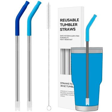 Imagem de Soledea 2 canudos reutilizáveis de 850 g, ideais para copos Stanley de 850 g e copos de 680 g, canudo de aço inoxidável com fundo de silicone anti-clank, serve na maioria das canecas de tamanho médio