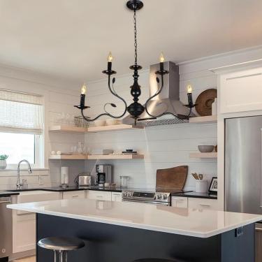 Imagem de Lâmpada Pendente Lustre Francês Country 6 Luzes Estilo Vela Preta Pingente Luz Vintage Metal Pingente Pendurado Lâmpada Teto Pingente Luminária Para Mesa De Jantar I, One Color, 6 lights