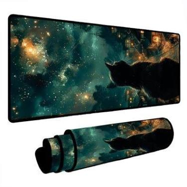 Imagem de Mouse Pad Gamer Speed Extra Grande Desk Pad Profissional Premium Com Borda Costurada 60x30 - Gato Estrelas