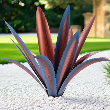Imagem de HYDMLSL Escultura rústica de tequila grande, plantas de agave de metal rústico para pátio ao ar livre, quintal, jardim de plantas mexicanas, ornamentos de gramado ao ar livre, estacas de quintal (azul